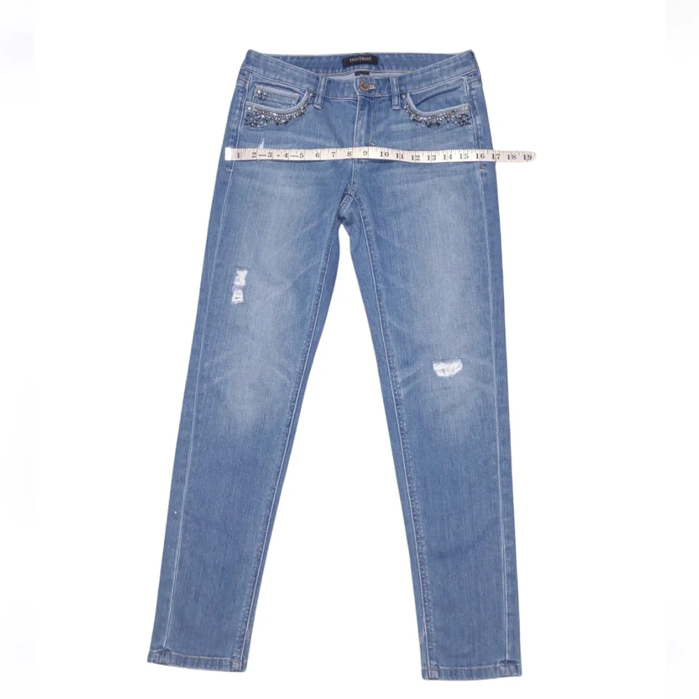 WHBM Low Rise Girlfriend Jeans Blue Jeweled Pockets Size 0R - Picture 9 of 12